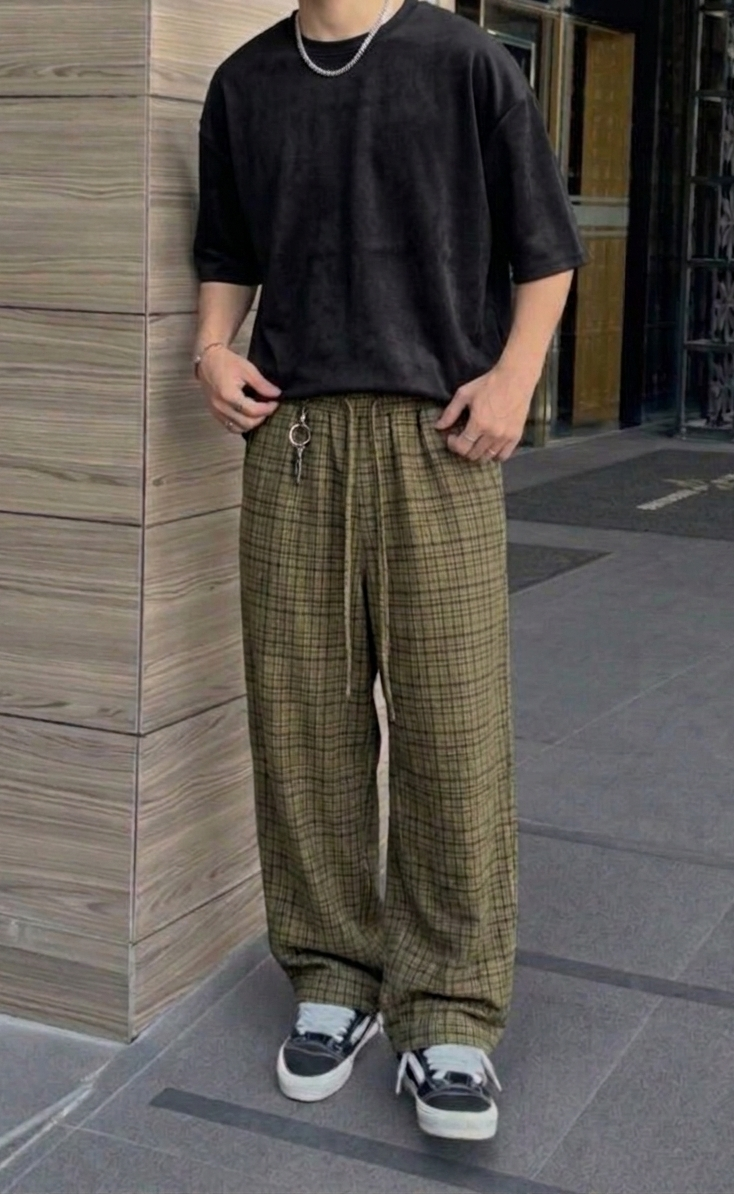 Tartan Plaid Wide Leg Pants "Mellow Brown"