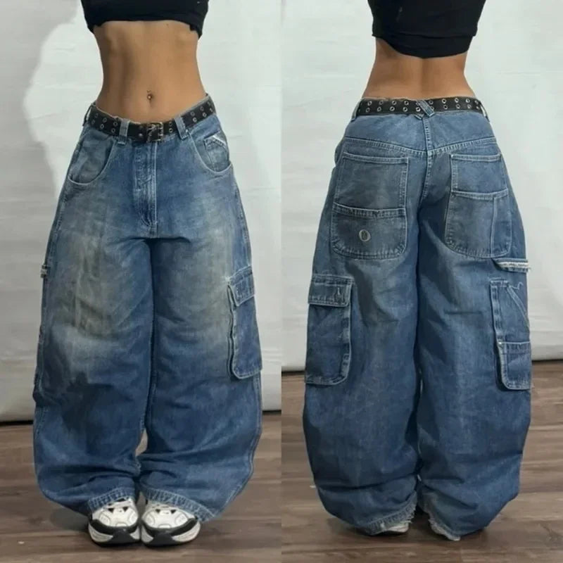 Jeans Baggy con Estampado Gráfico y Ojales