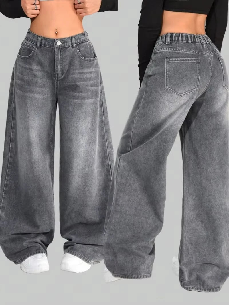 Jeans Baggy con Estampado Gráfico y Ojales