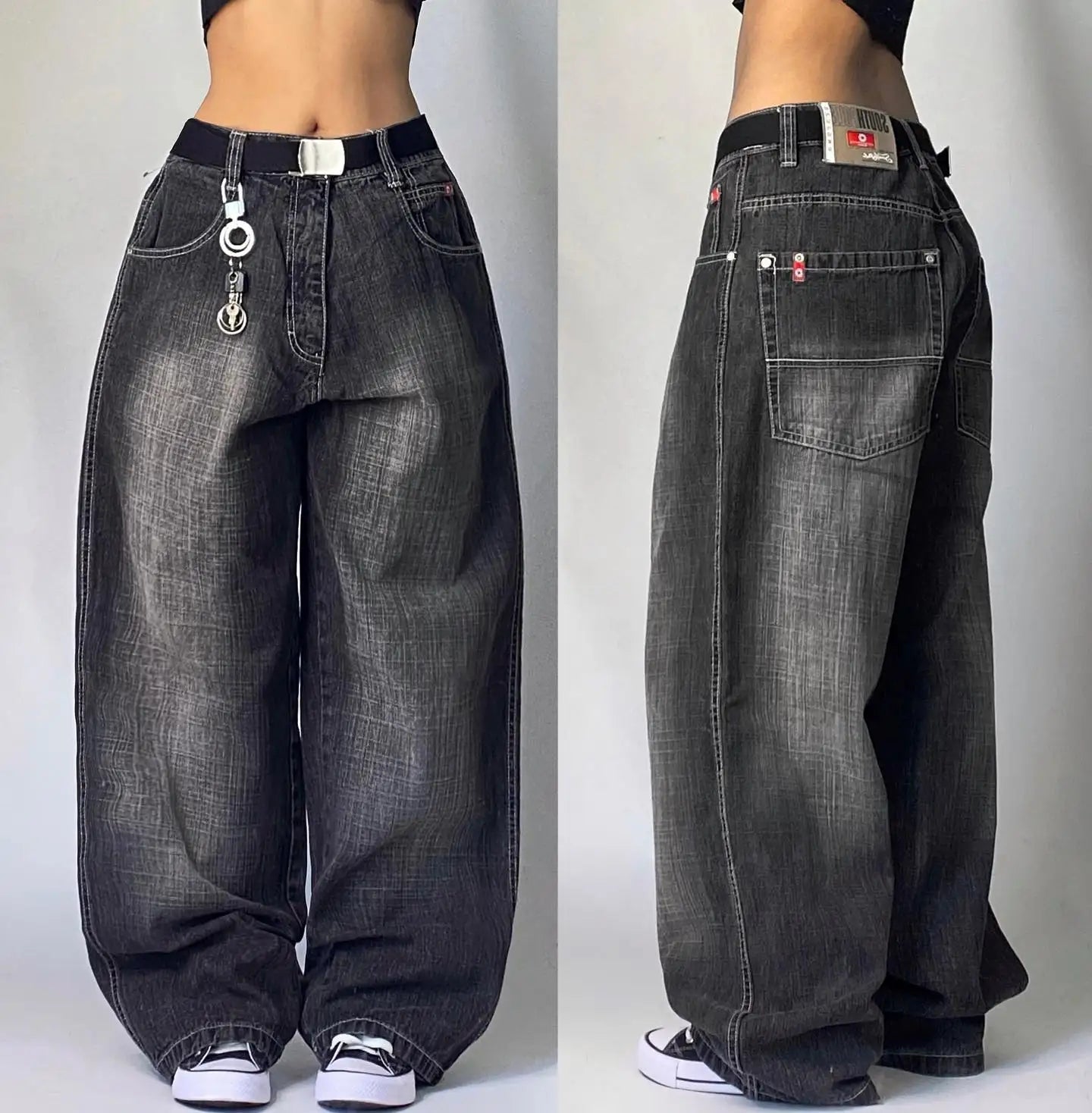 Jeans Baggy con Estampado Gráfico y Ojales