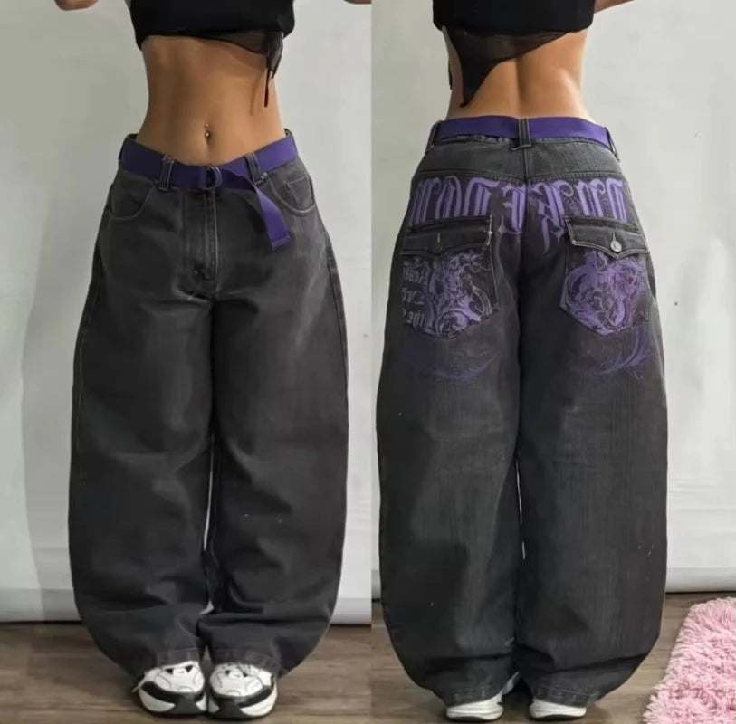 Jeans Baggy con Estampado Gráfico y Ojales