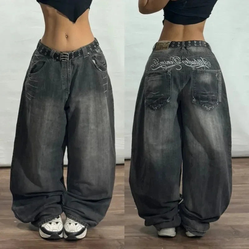 Jeans Baggy con Estampado Gráfico y Ojales