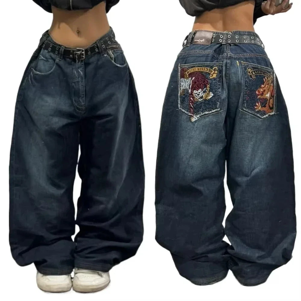 Jeans Baggy con Estampado Gráfico y Ojales